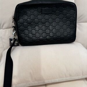 Gucci Black Embossed GG Leather Messenger Bag